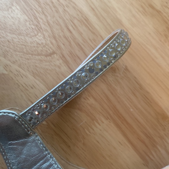 Badgley Mischka Ankle Strappy Wedge Silver Metallic Rhinestone Sandals - Picture 9 of 14